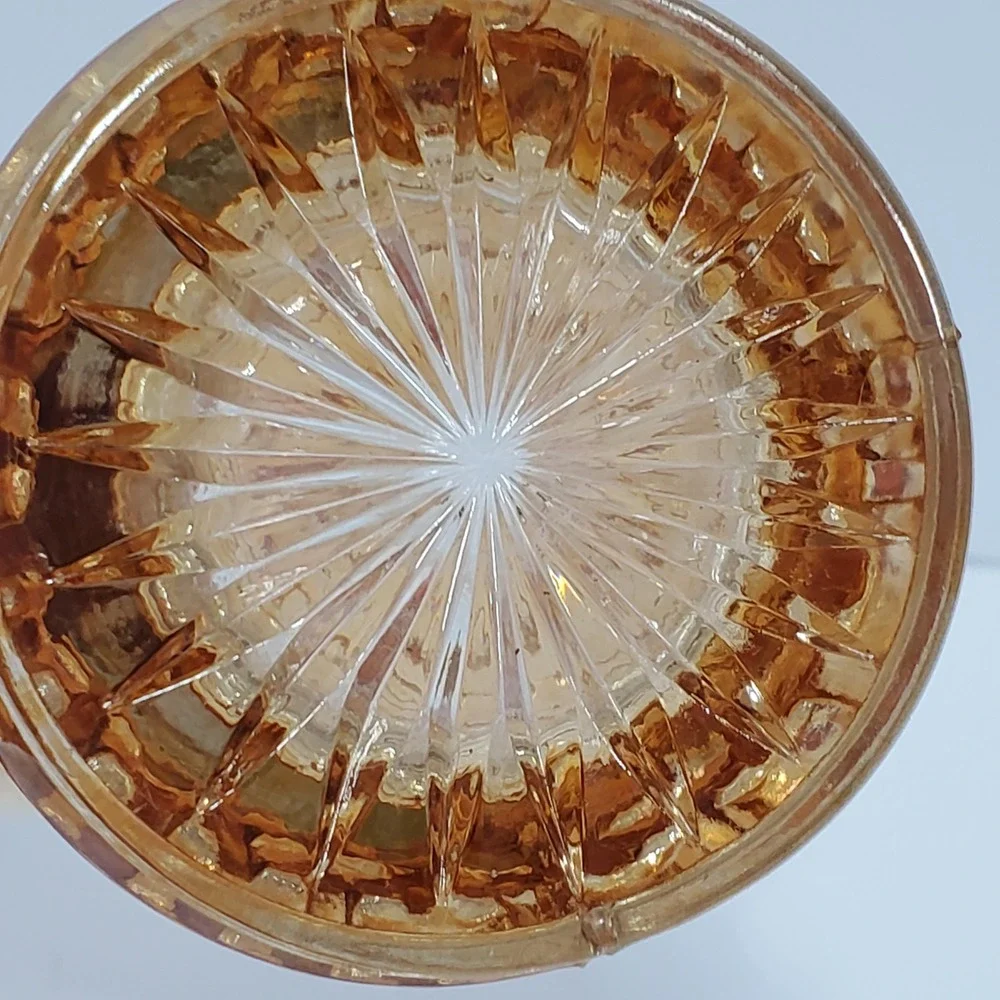 Vintage Imperial Marigold Iridescent Glass Basketweave Basket Amber Rope Handle